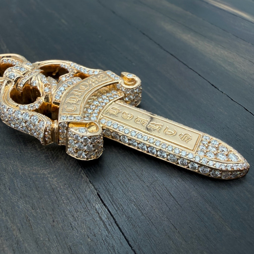 22K Gold Full Diamond Extra Large Dagger Pendant