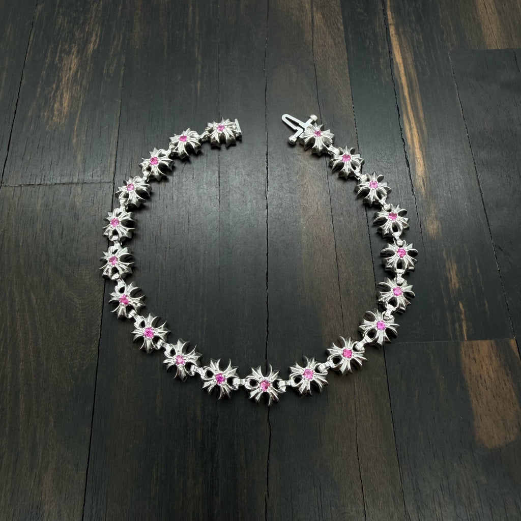 18K White Gold Pink Stone Bracelet