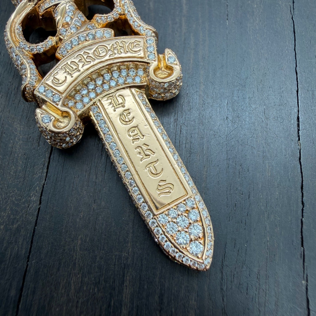 22K Gold Full Diamond Extra Large Dagger Pendant