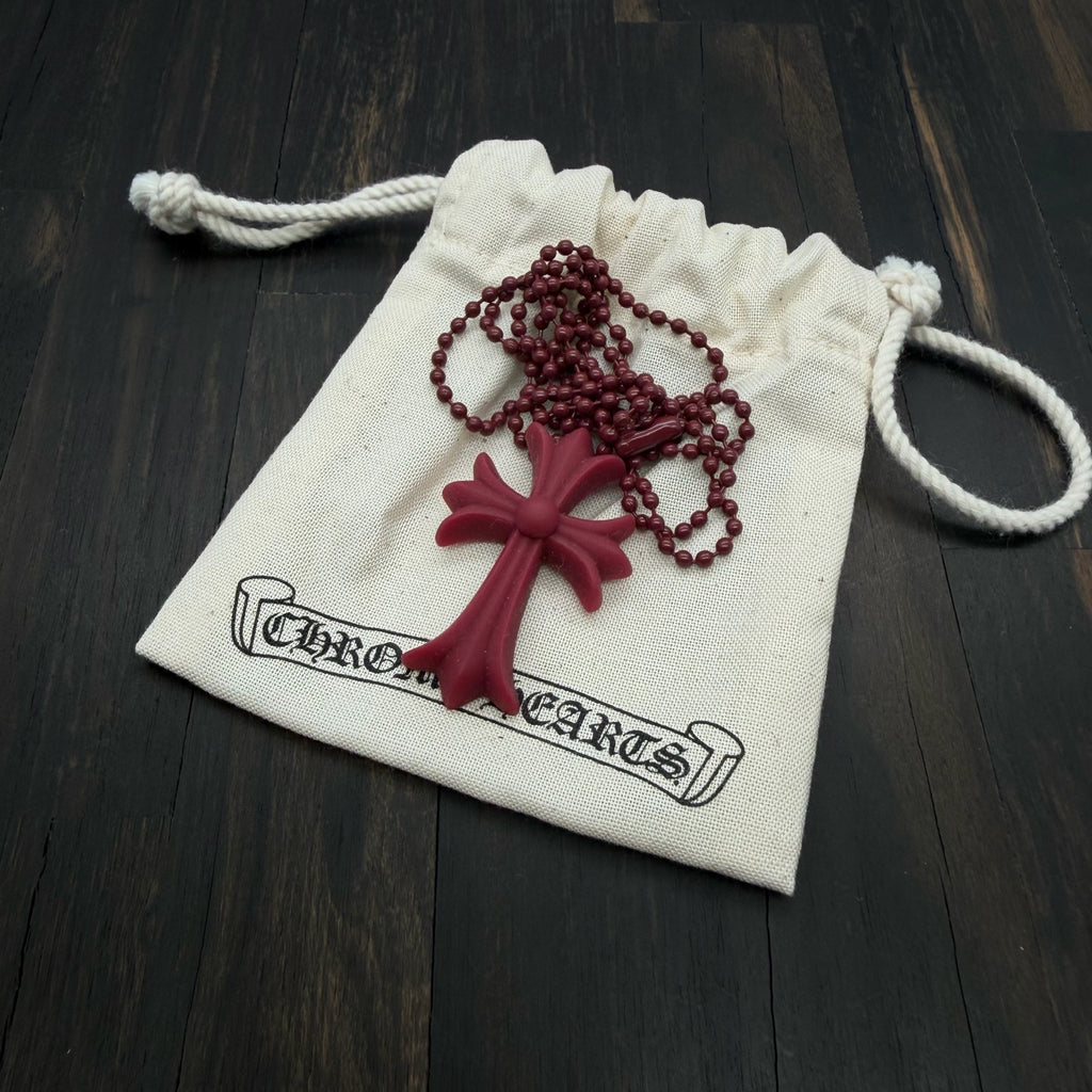 Burgundy Resin Cross Pendant Necklace