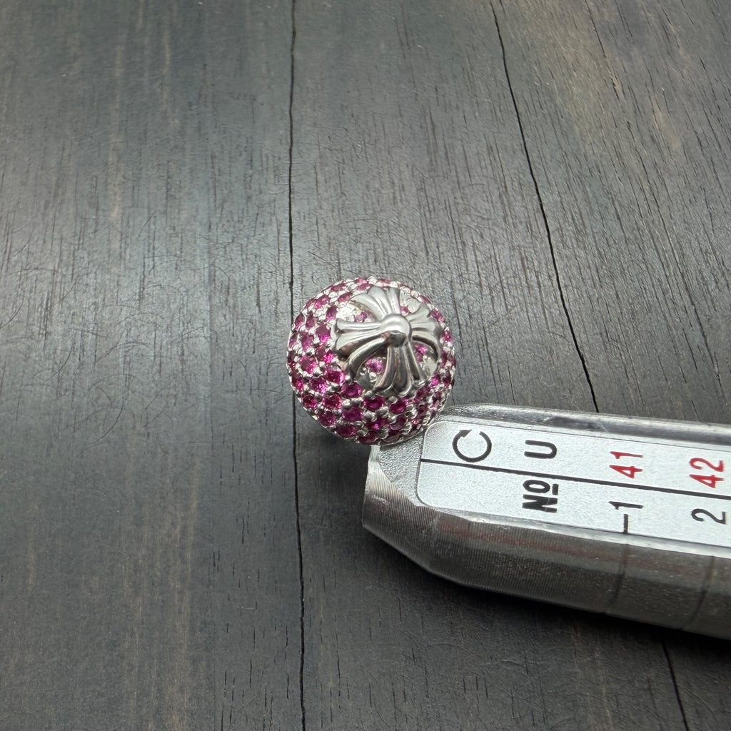 Pink-Pave Cross Button Earring