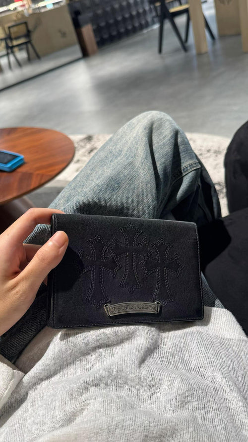 Black Triple Leather Cross Patch Passport/Card Holder