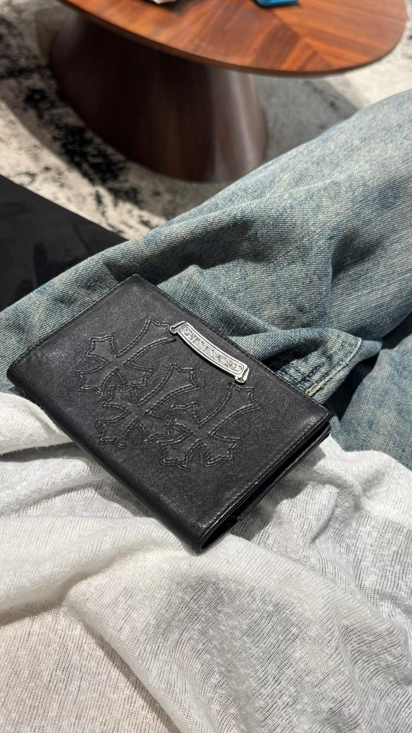 Black Triple Leather Cross Patch Passport/Card Holder