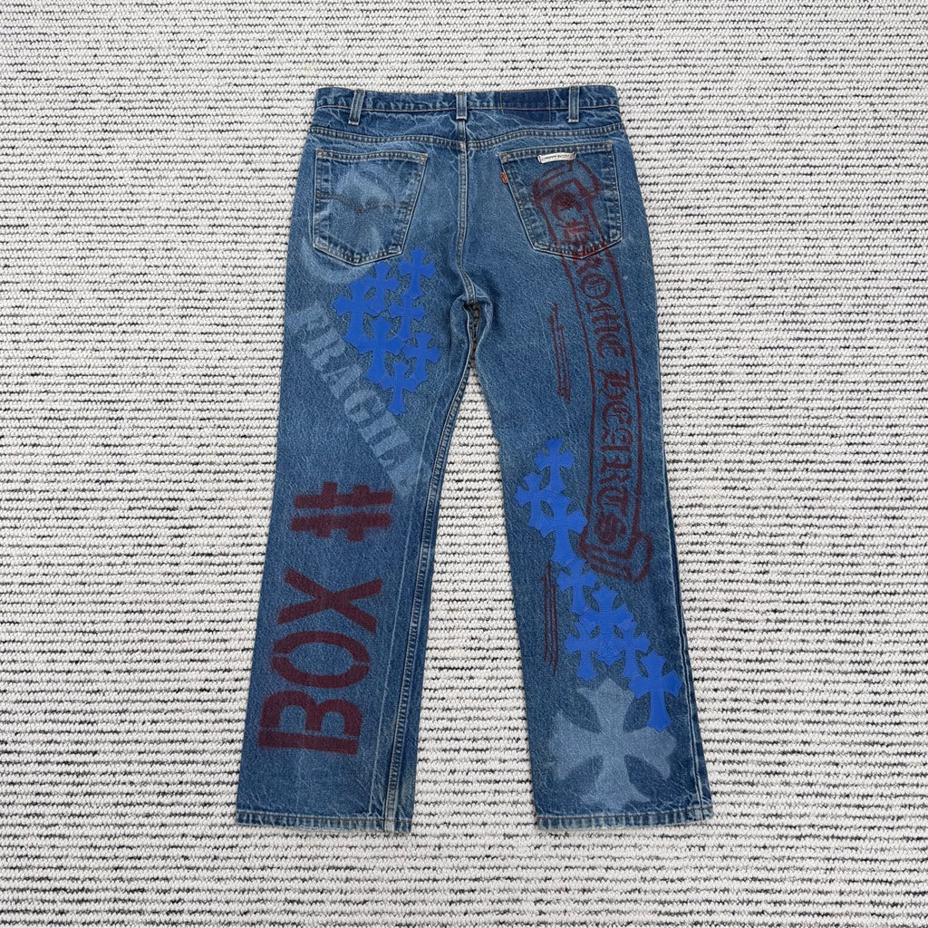 Graffiti Leather Patch Jeans