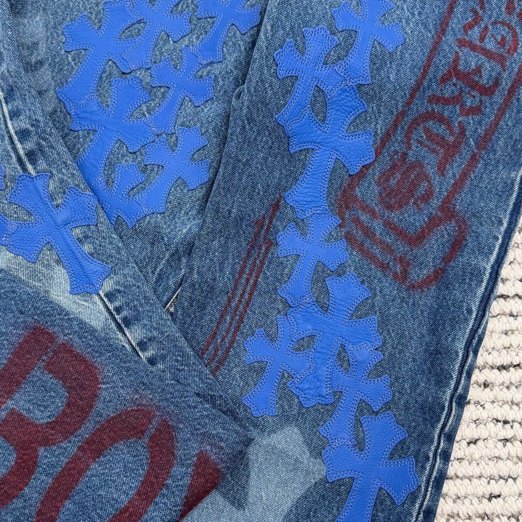 Graffiti Leather Patch Jeans