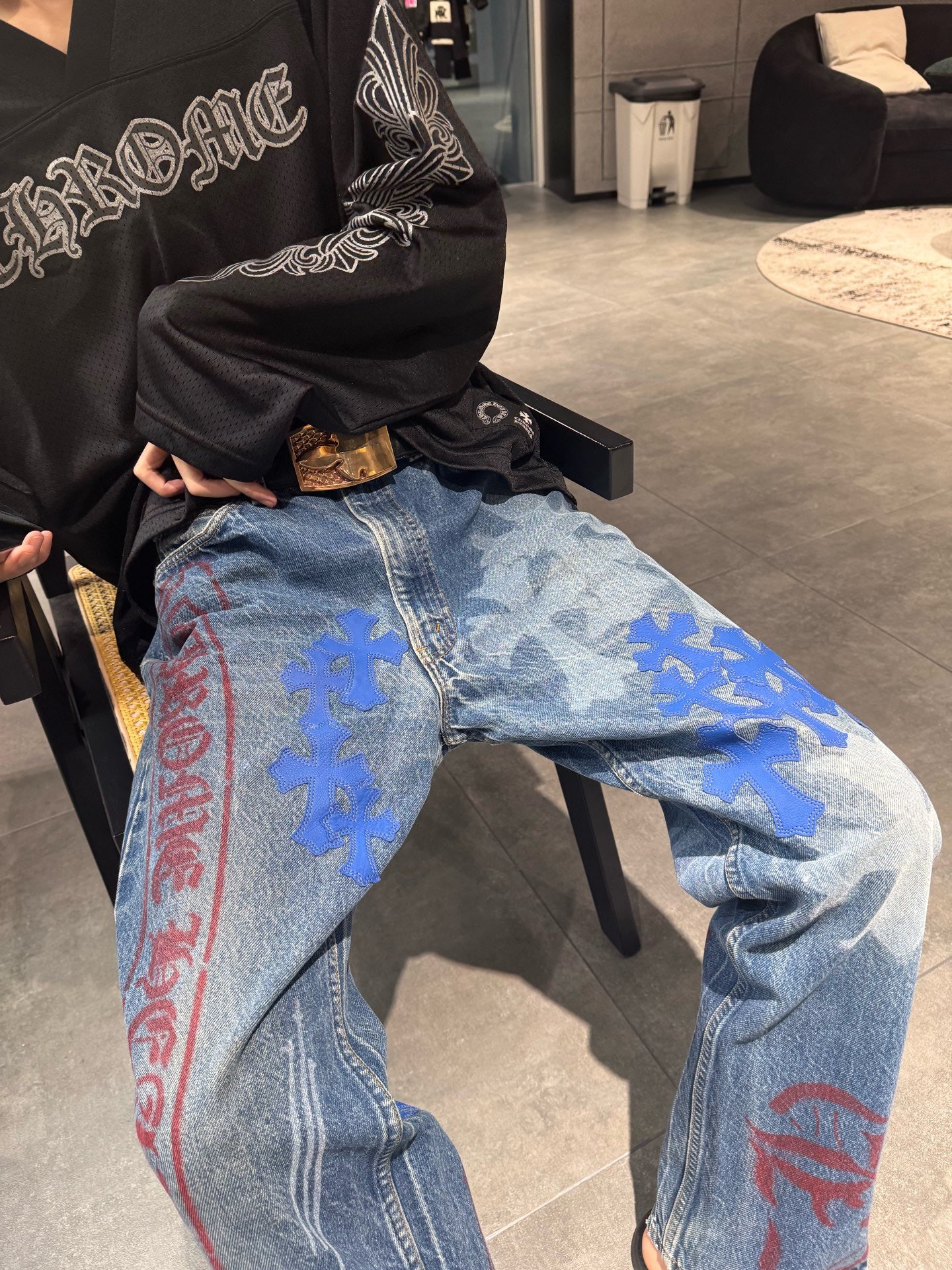 Graffiti Leather Patch Jeans