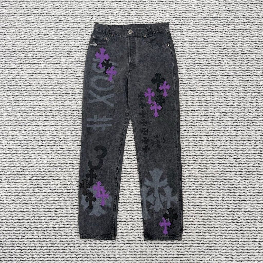 Purple Leather Graffiti 501 Jeans