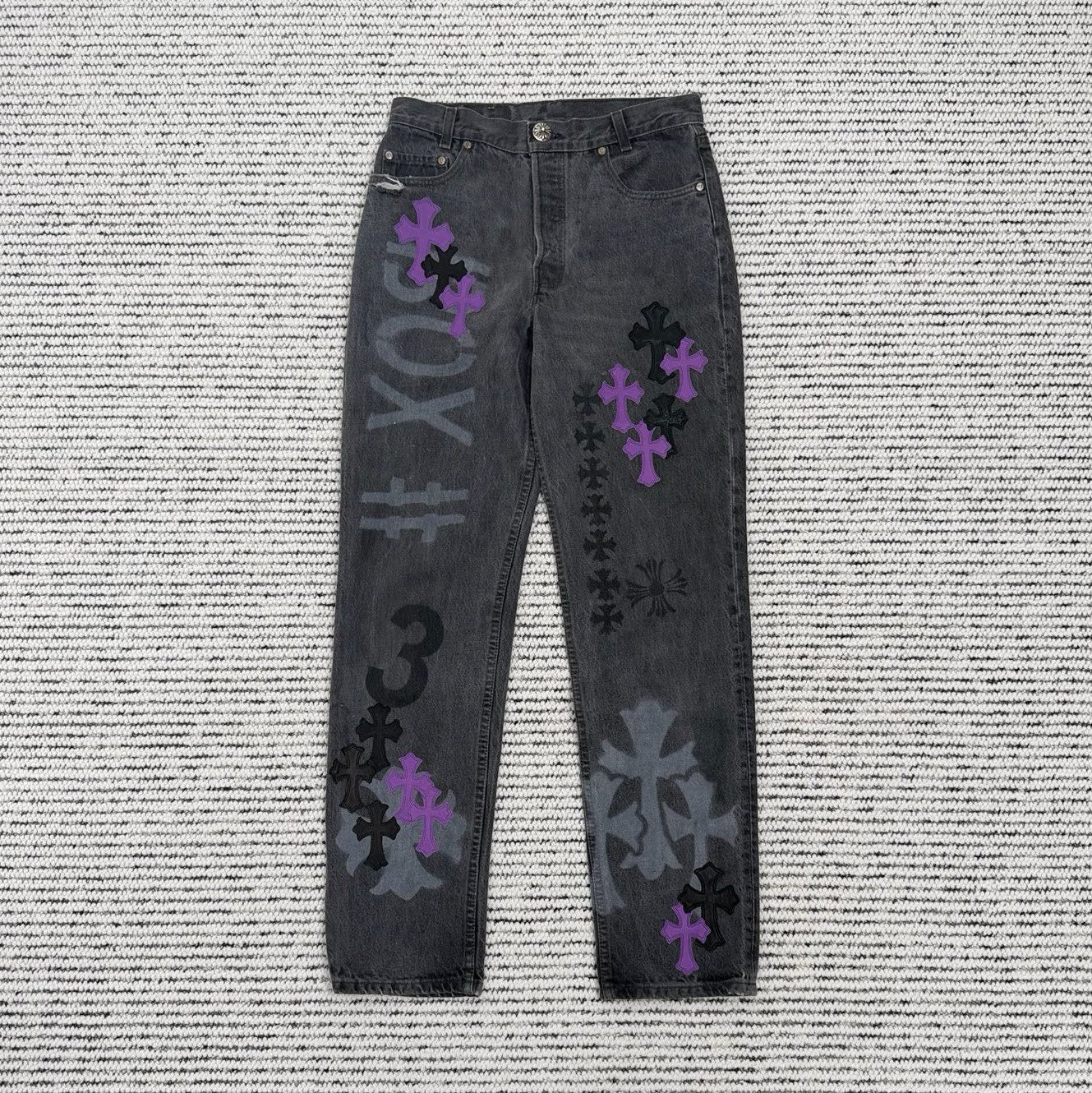 Purple Leather Graffiti 501 Jeans