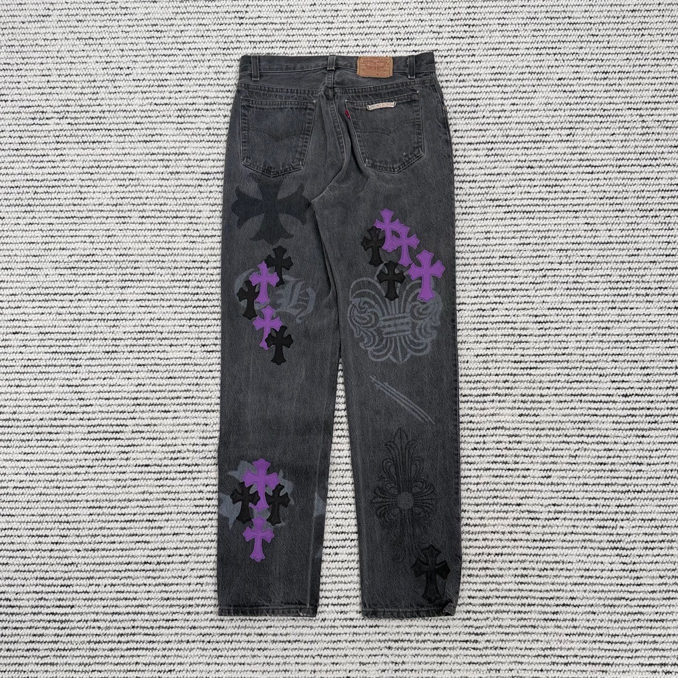 Purple Leather Graffiti 501 Jeans