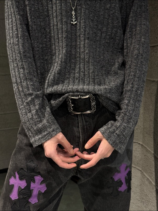 Purple Leather Graffiti 501 Jeans