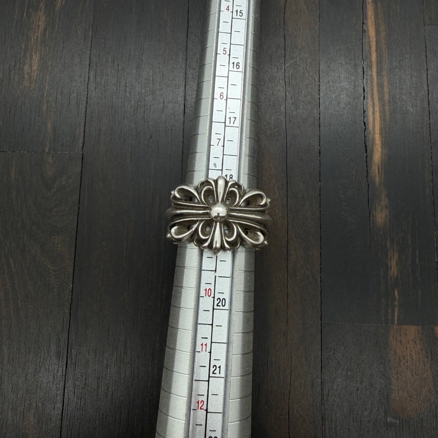 Silver Open Floral Cross Ring