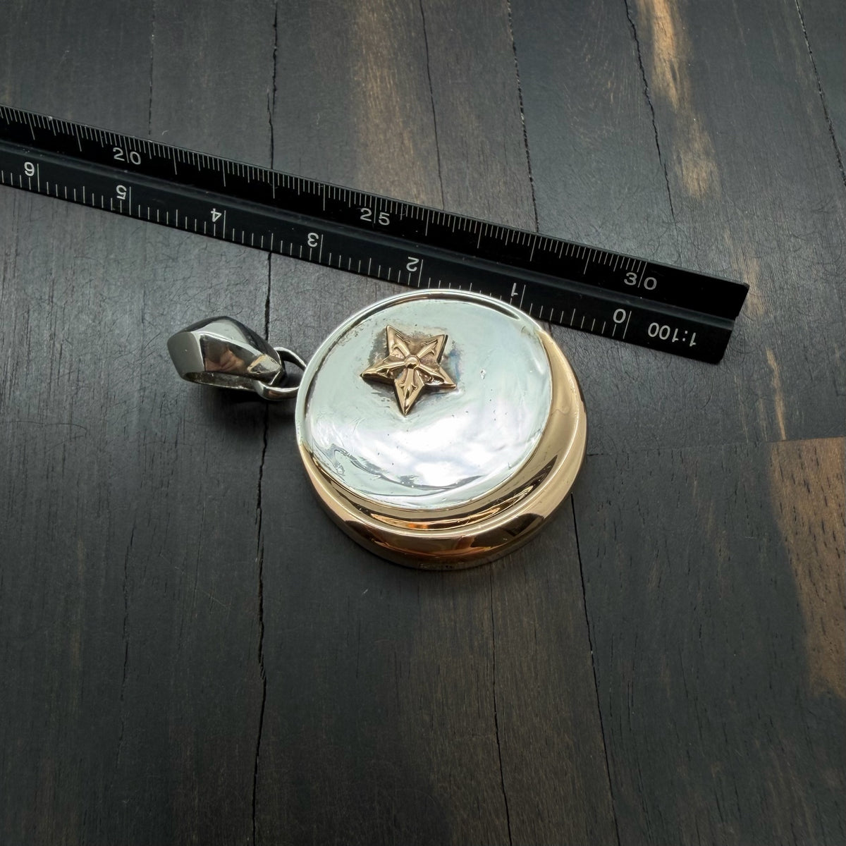 22K Gold & 925 Silver Star-Moon DIsc Pendant