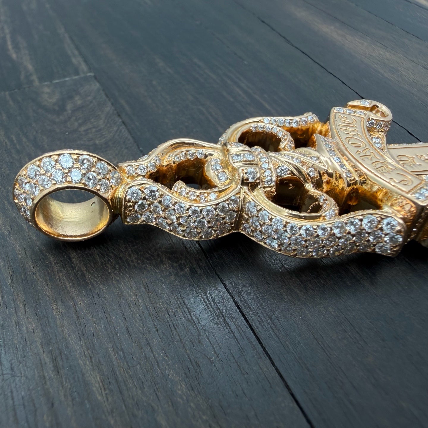 22K Gold Full Diamond Extra Large Dagger Pendant
