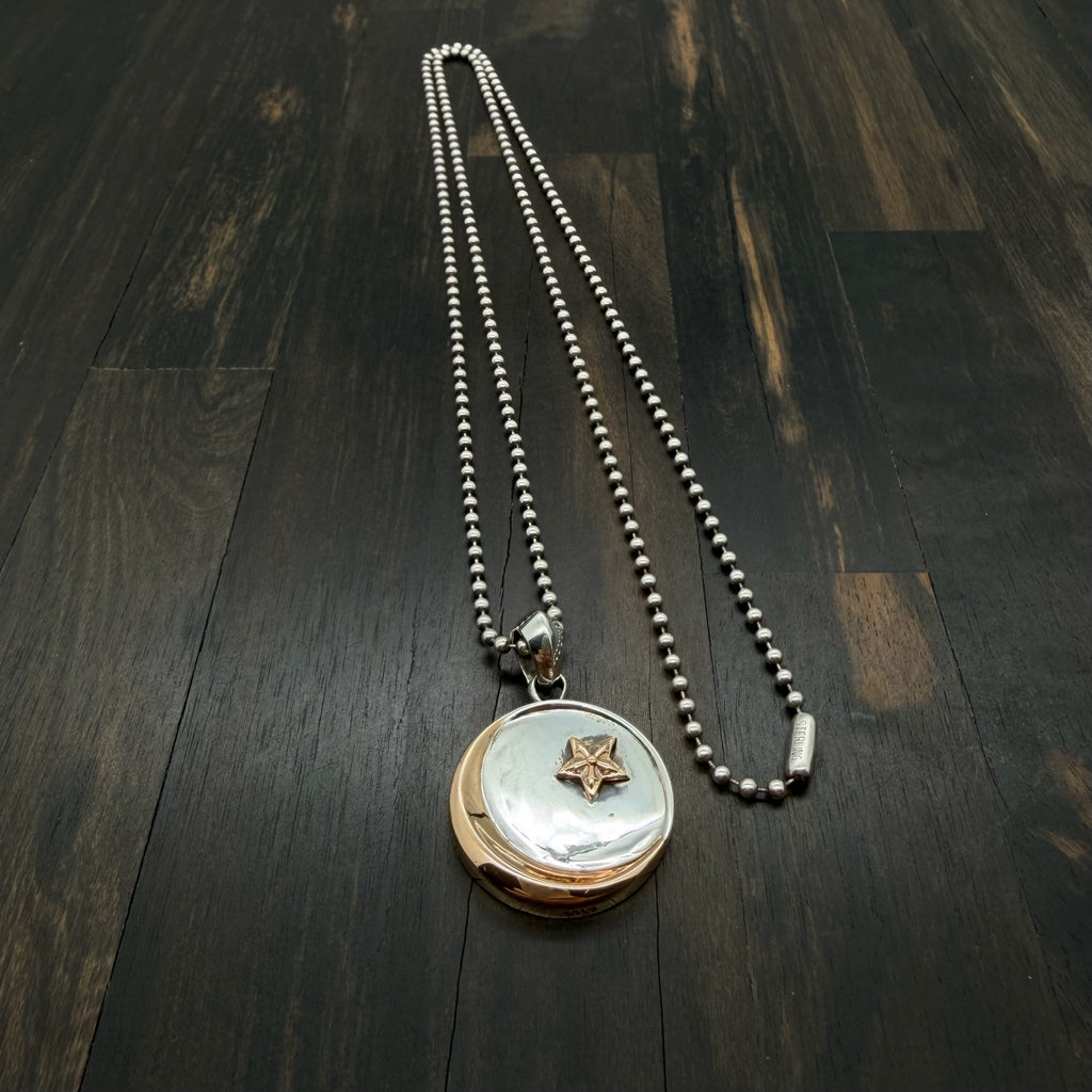 22K Gold & 925 Silver Star-Moon DIsc Pendant