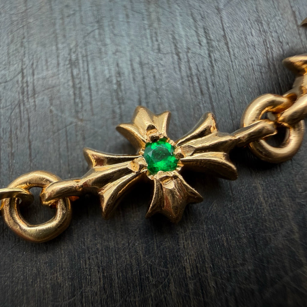 22K Gold Green Diamond Cross Necklace