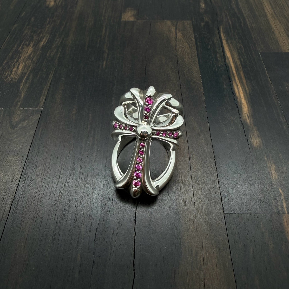 Silver Infinity Ring with Pink Stones