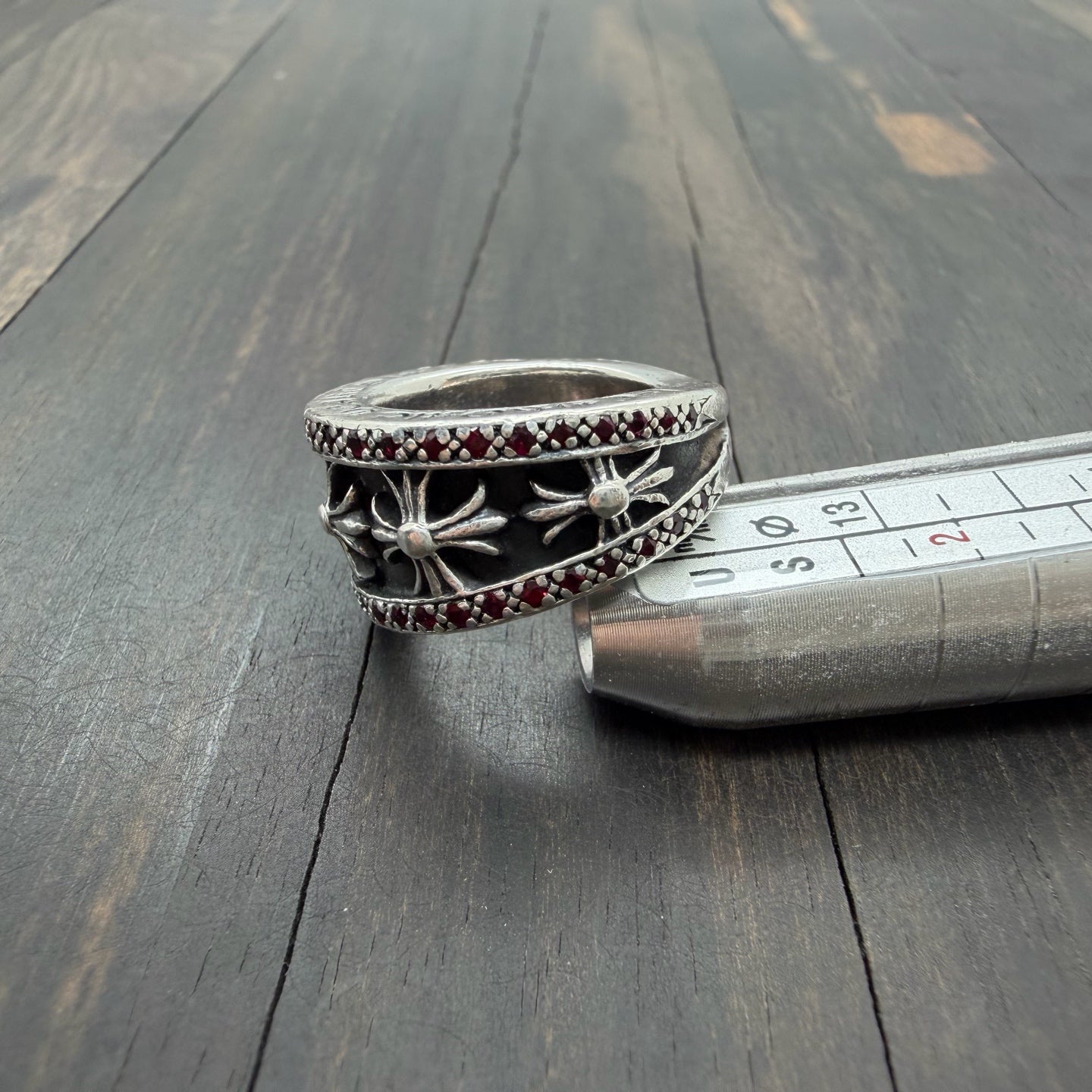 Silver V-Shape Ring with Red Stones