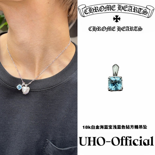 18K White Gold Aquamarine Squre Cushion Pendant