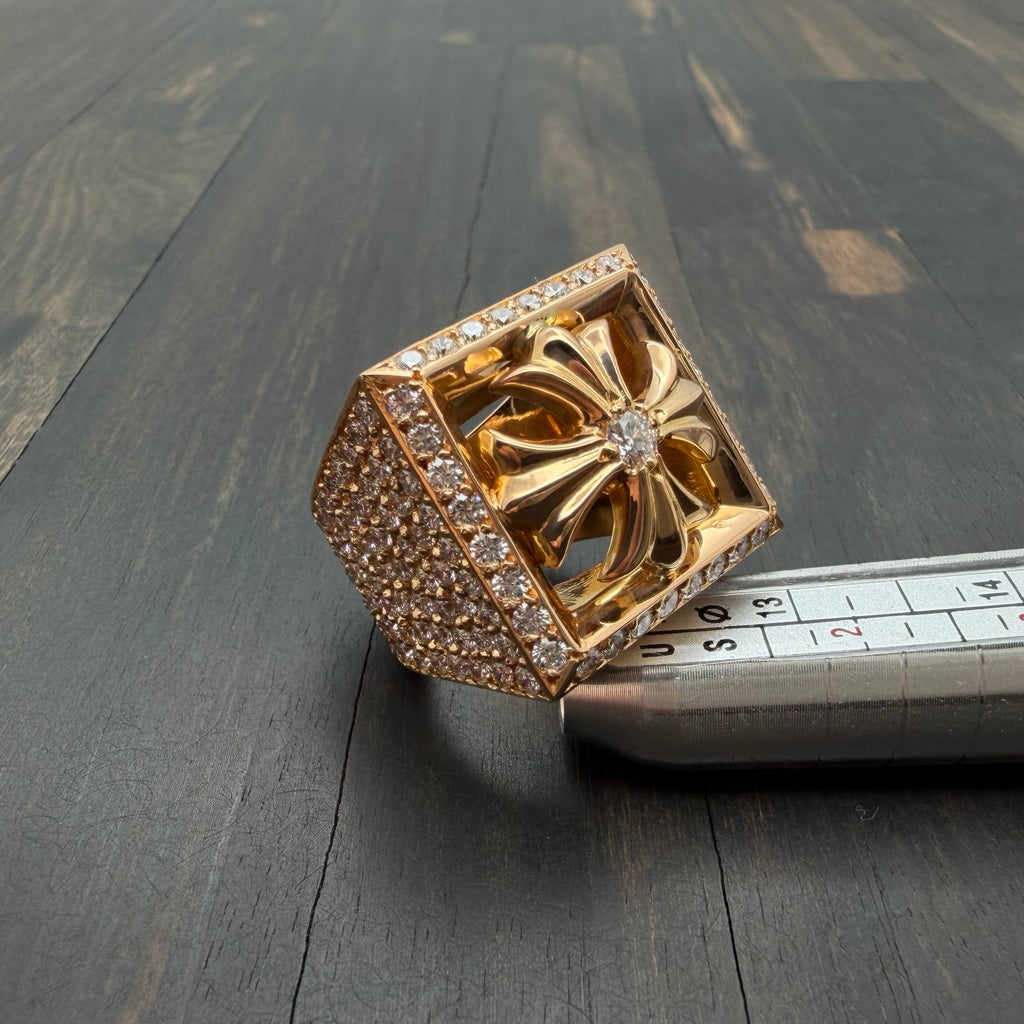 22K Gold Full Diamond Hollow KH Ring
