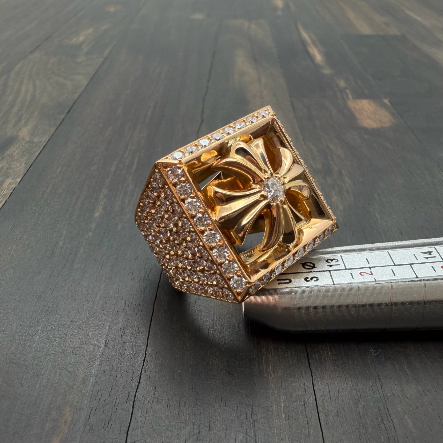 22K Gold Full Diamond Hollow KH Ring