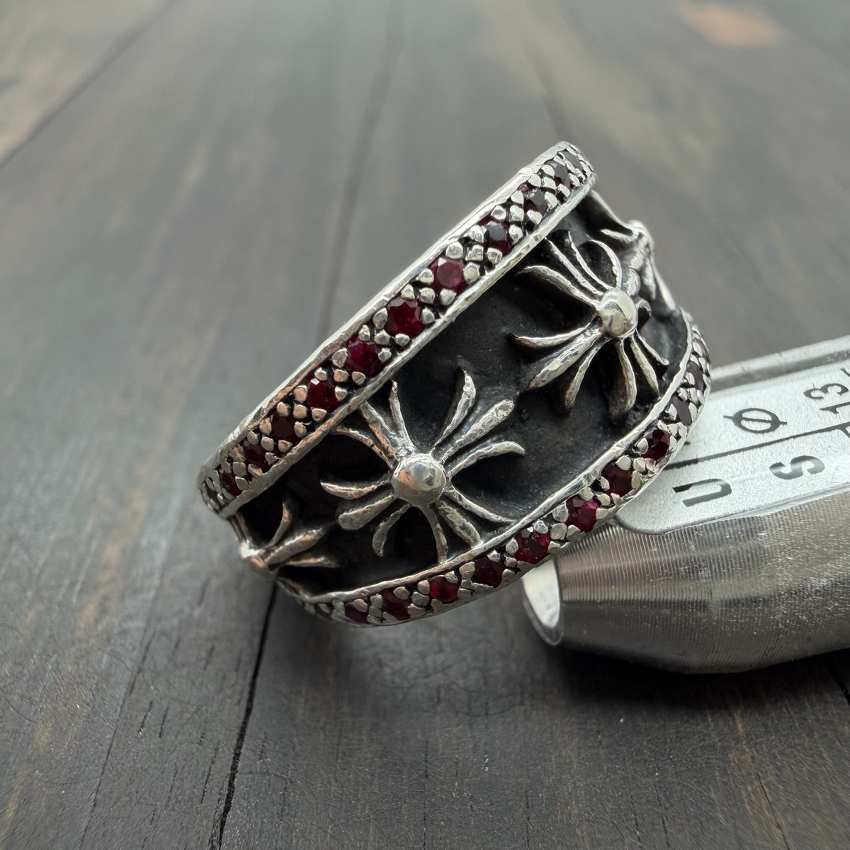 Silver V-Shape Ring with Red Stones