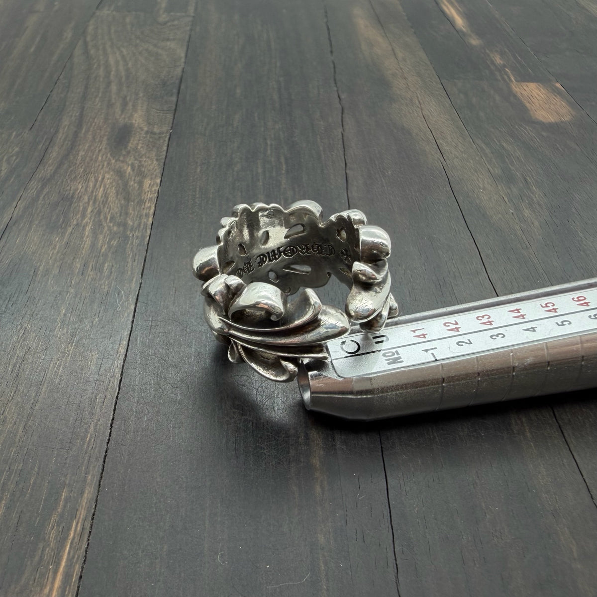 Silver Open Floral Cross Ring