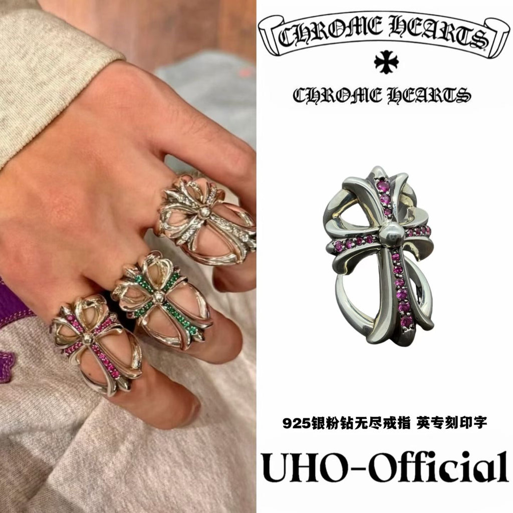 Silver Infinity Ring with Pink Stones