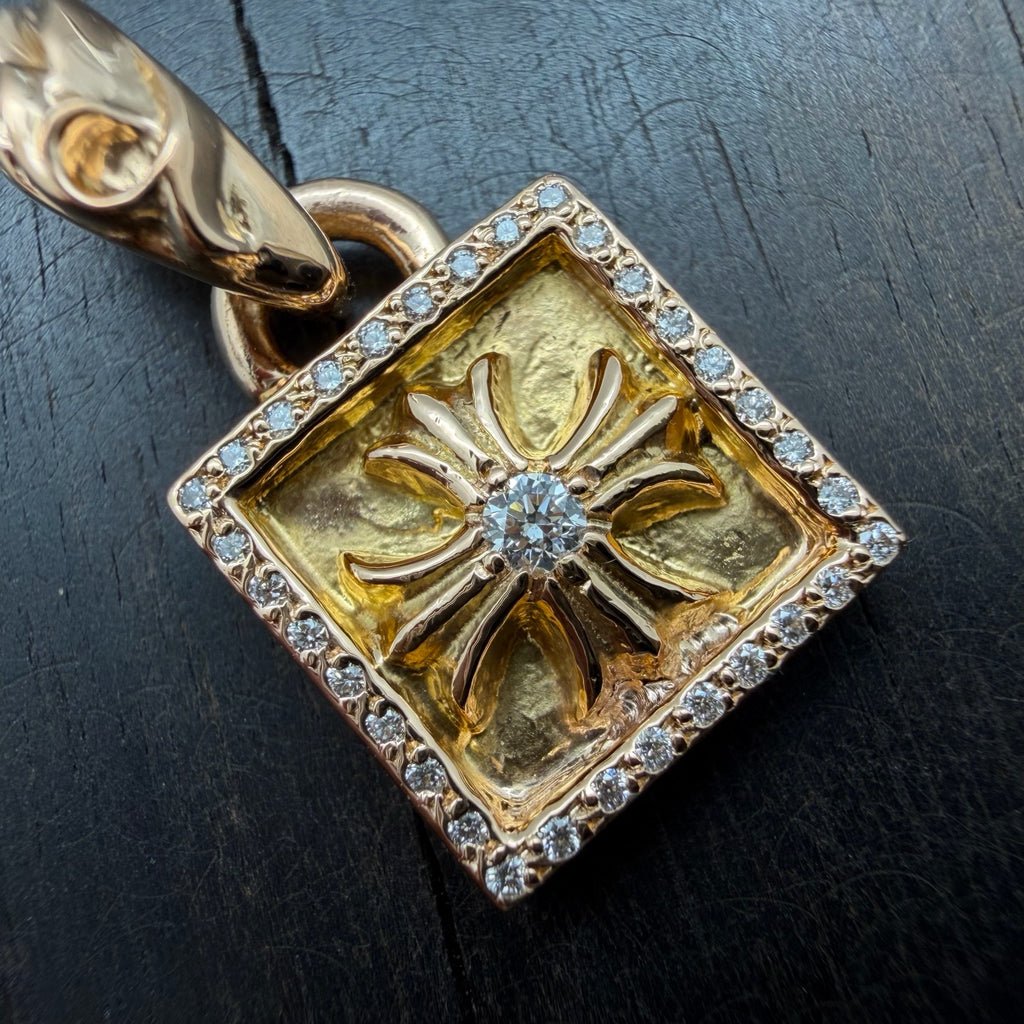 22K Full Diamond Square Cross Pendant