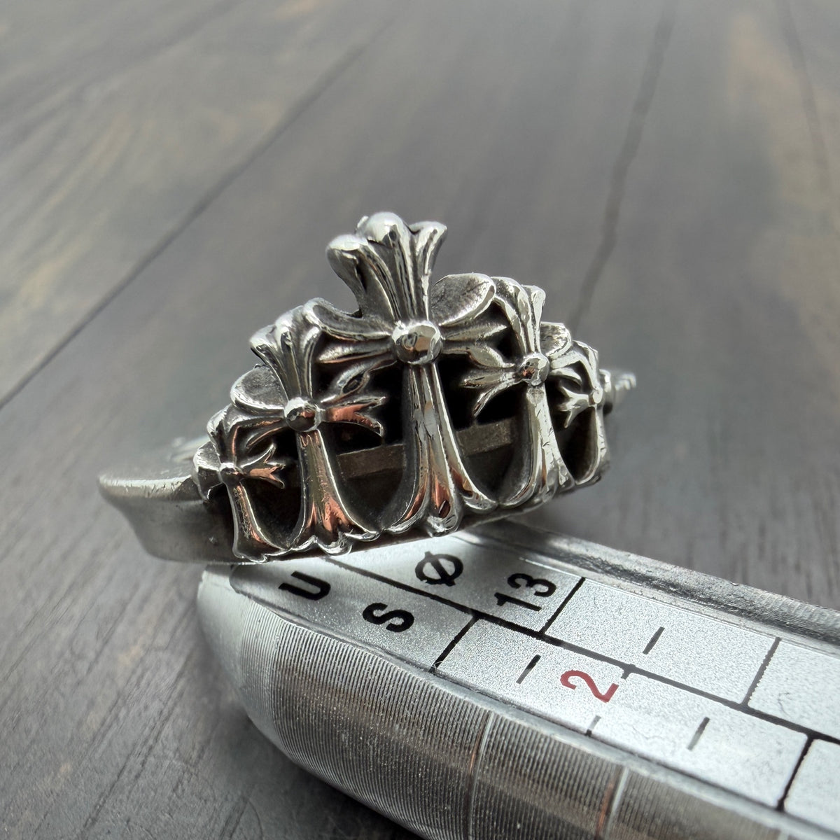 Silver Triple Cross Crown Ring