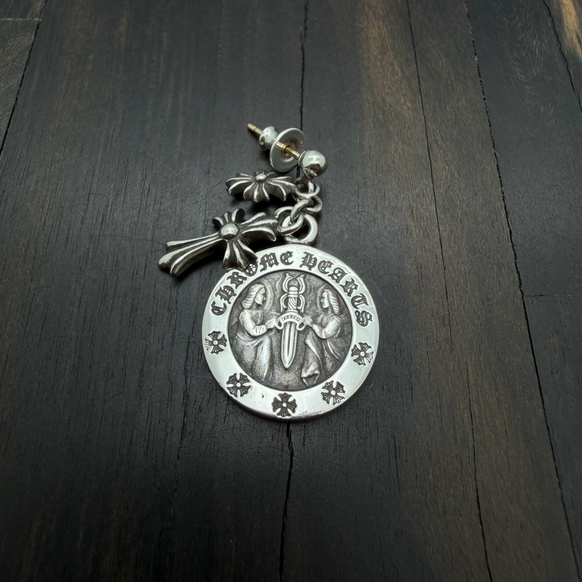 3-Motif Angel Medallion Stud Earring