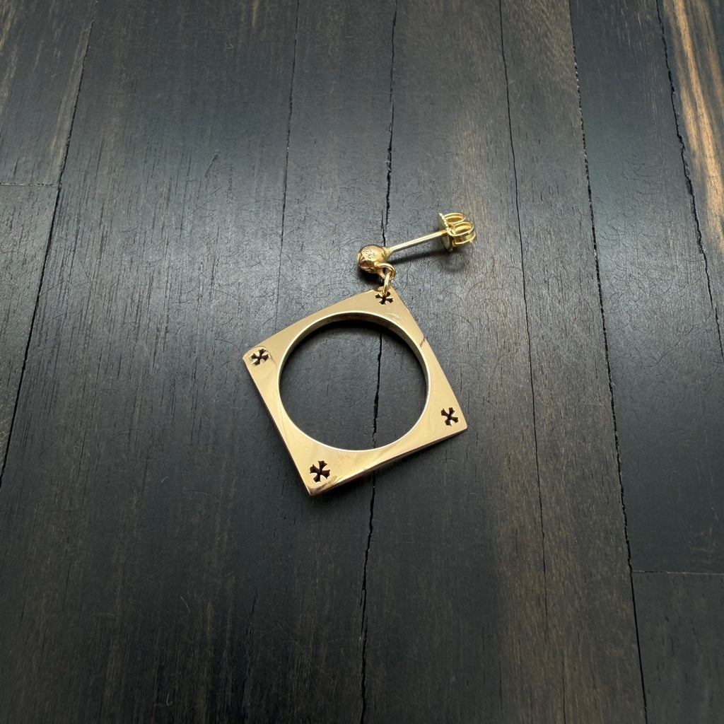 22K Gold Hollow Square Cross Earring