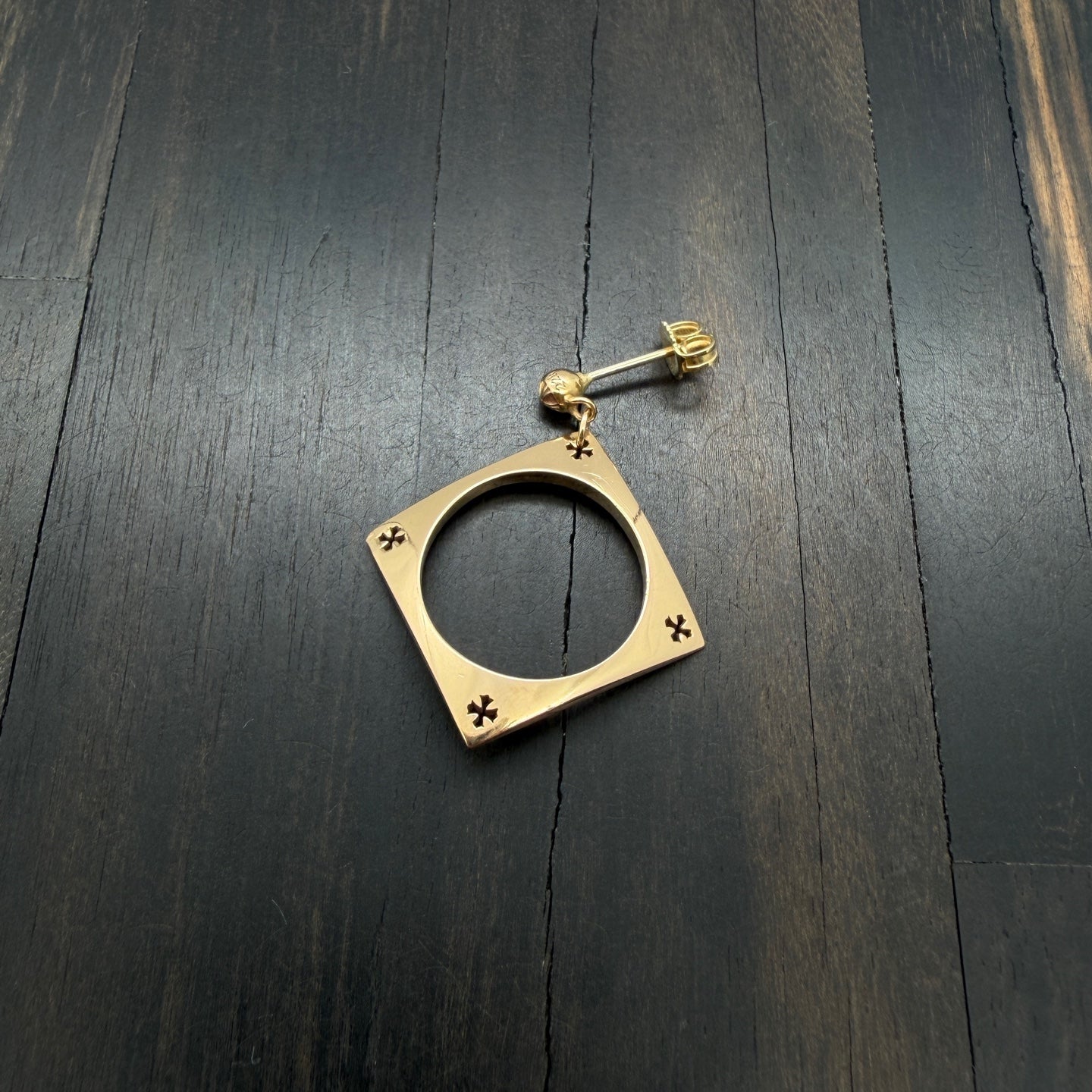 22K Gold Hollow Square Cross Earring