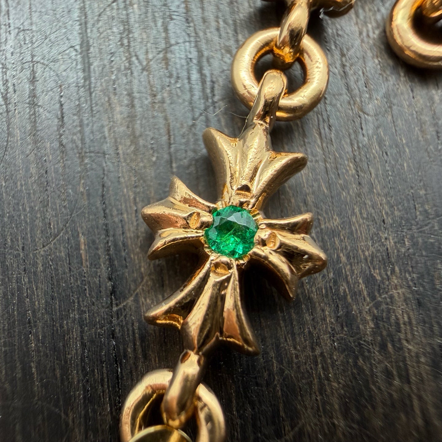 22K Gold Green Diamond Cross Necklace