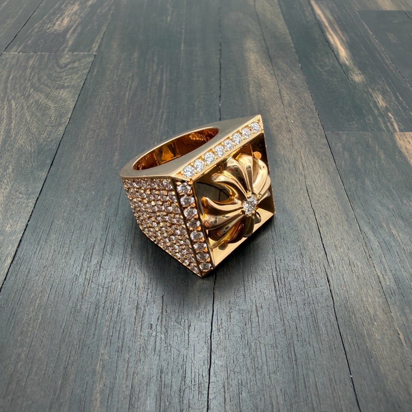 22K Gold Full Diamond Hollow KH Ring