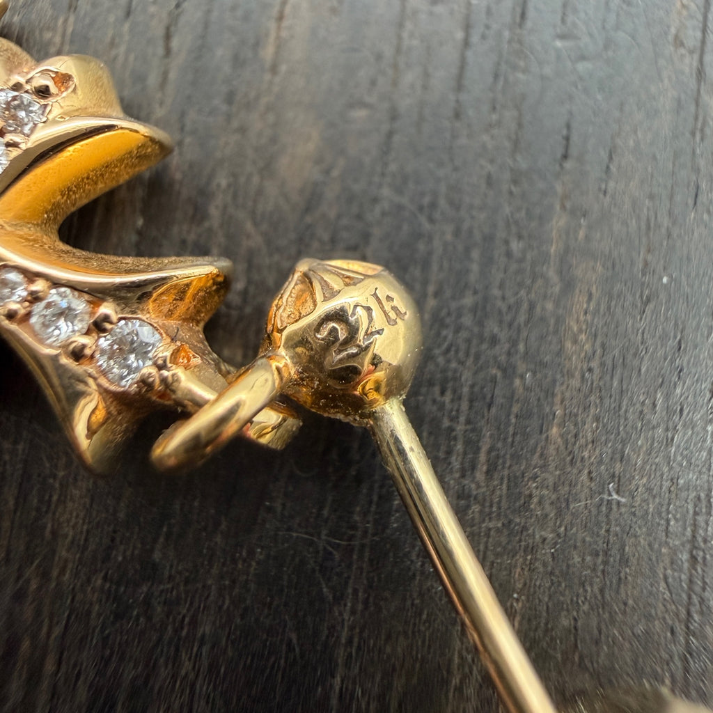 22K Gold Full Diamond Triple Cross Drop Earring