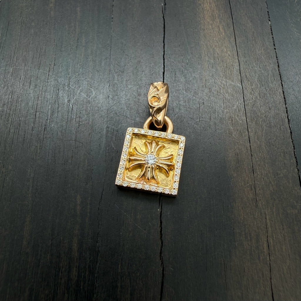 22K Full Diamond Square Cross Pendant