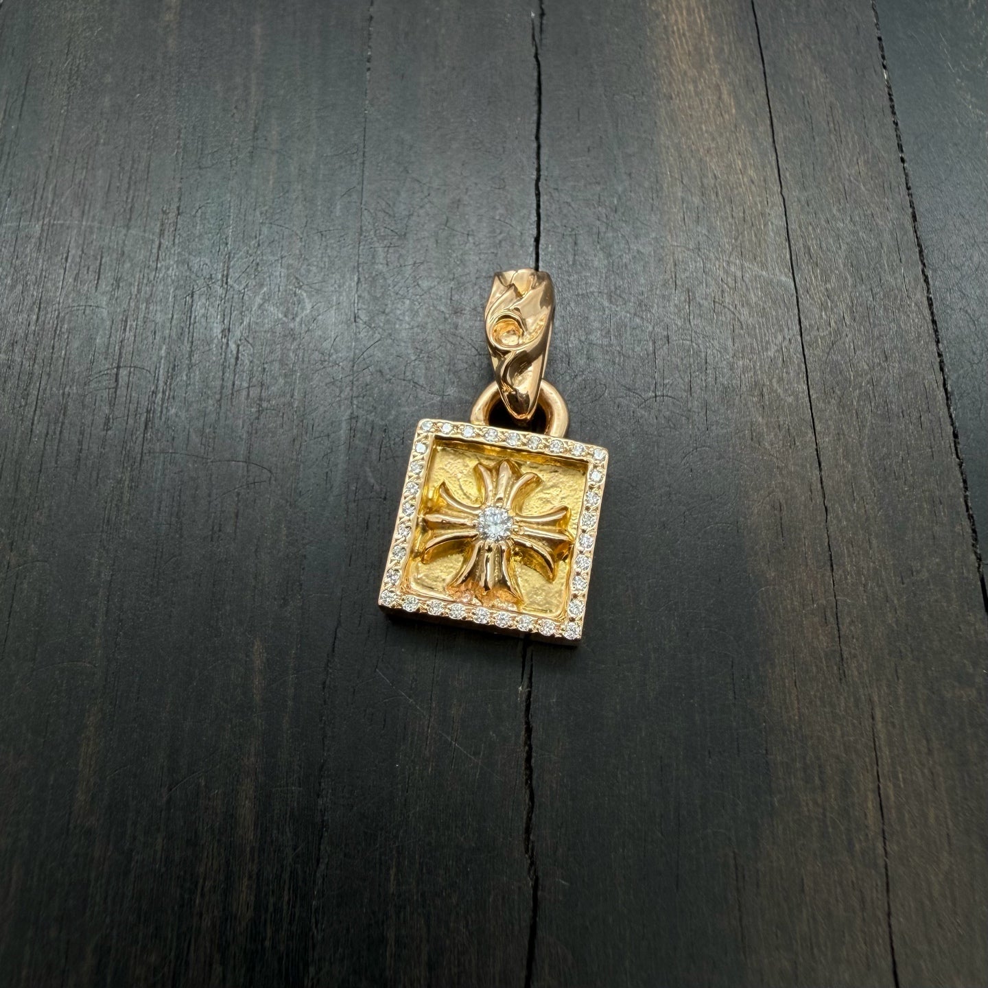 22K Full Diamond Square Cross Pendant