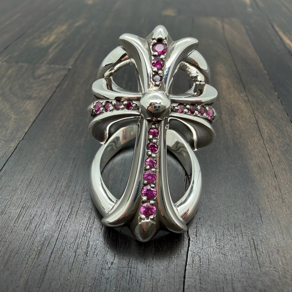 Silver Infinity Ring with Pink Stones