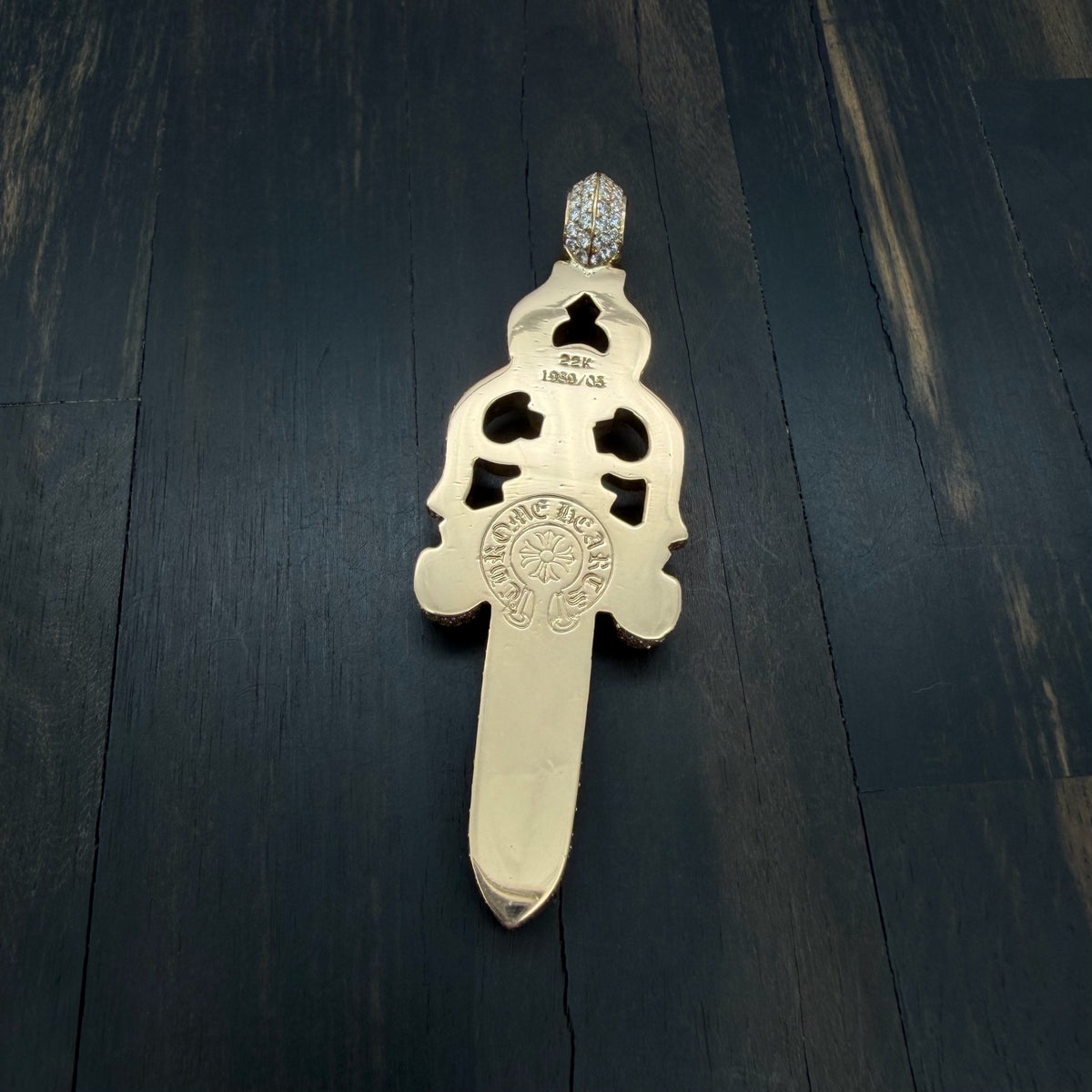 22K Gold Full Diamond Extra Large Dagger Pendant