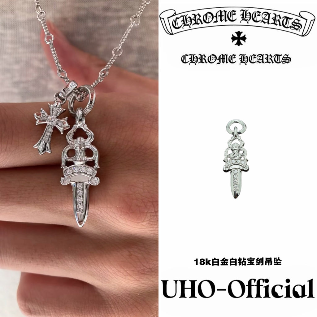 18K Whitel Gold Dagger Pendant