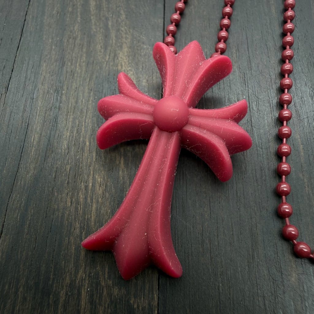 Burgundy Resin Cross Pendant Necklace