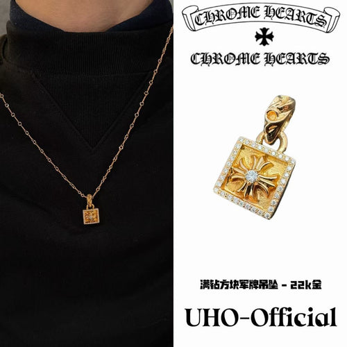 22K Full Diamond Square Cross Pendant