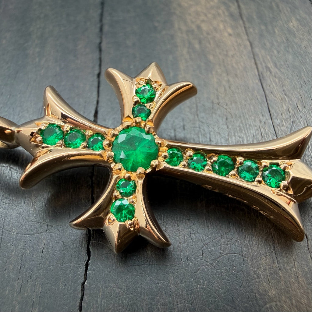 22K Gold Emerald Tiny Cross Pendant