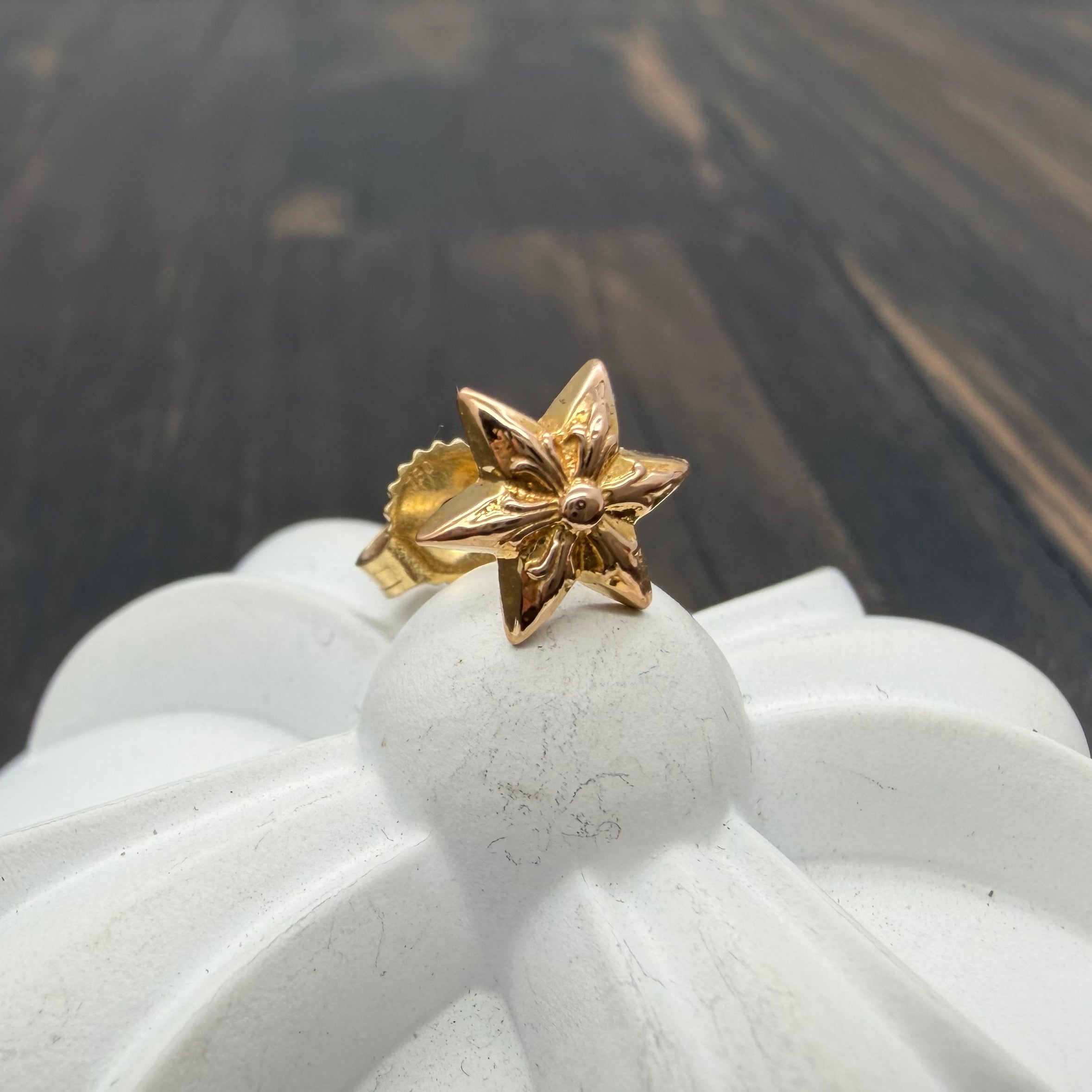 22K Gold Six-Pointed Star Stud Earring
