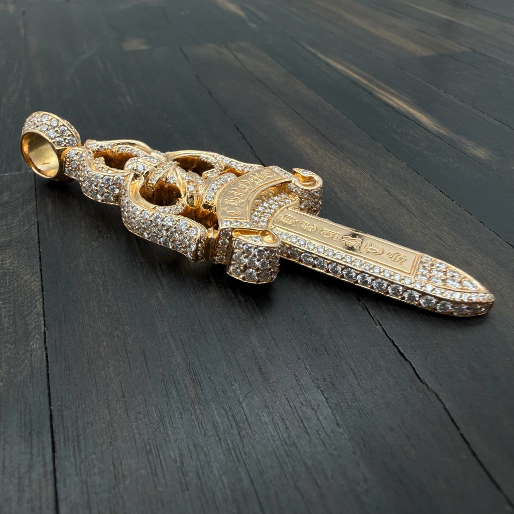 22K Gold Full Diamond Extra Large Dagger Pendant