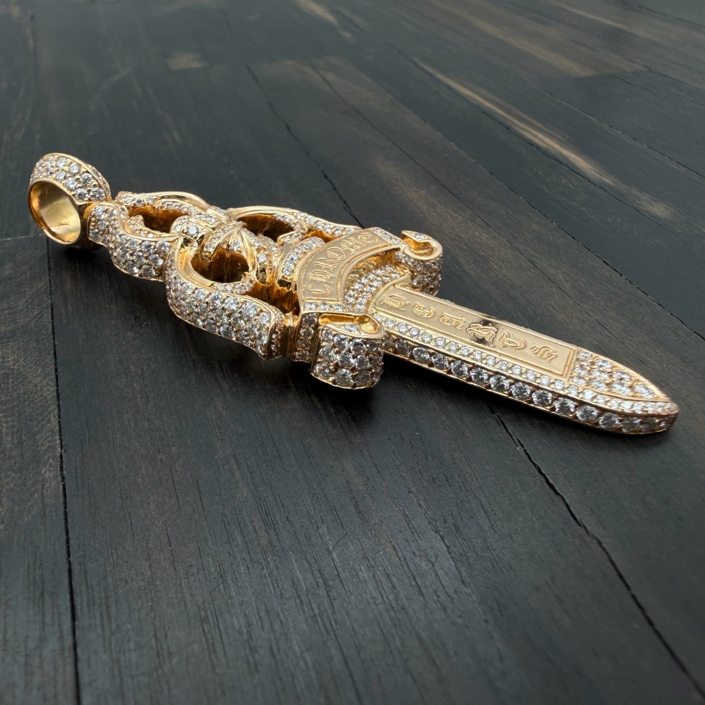 22K Gold Full Diamond Extra Large Dagger Pendant