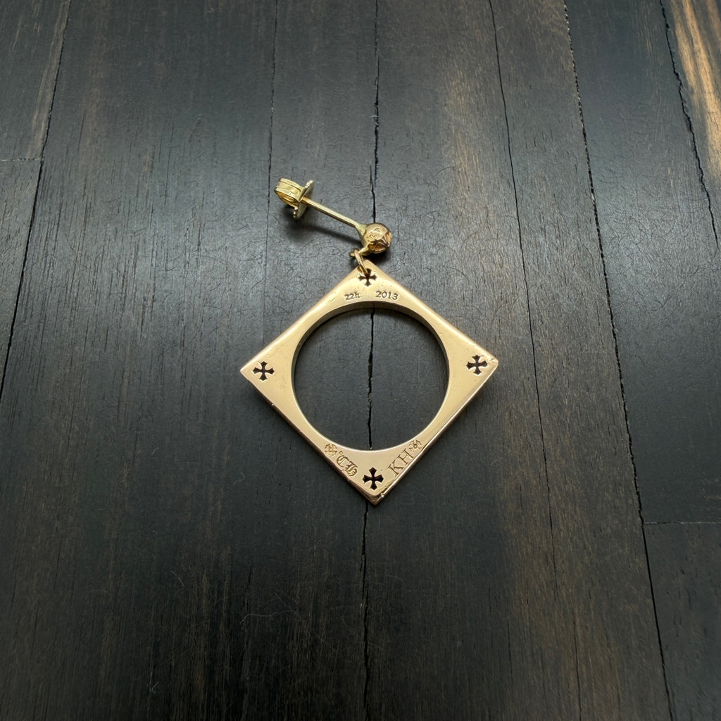 22K Gold Hollow Square Cross Earring