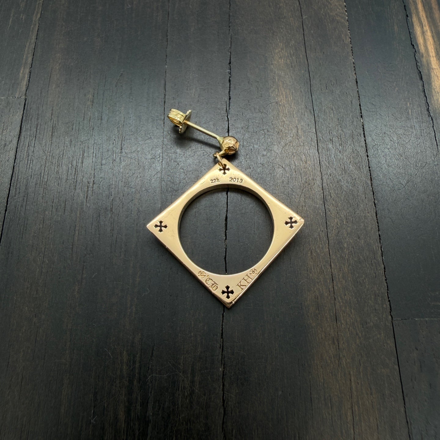 22K Gold Hollow Square Cross Earring