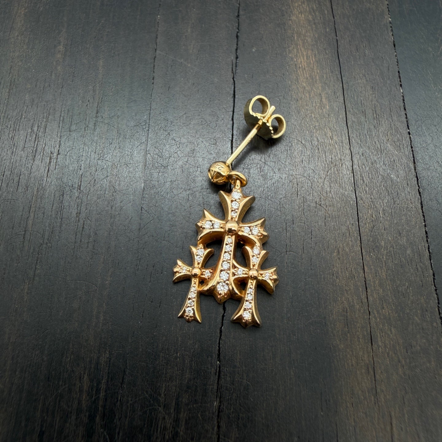 22K Gold Full Diamond Triple Cross Drop Earring