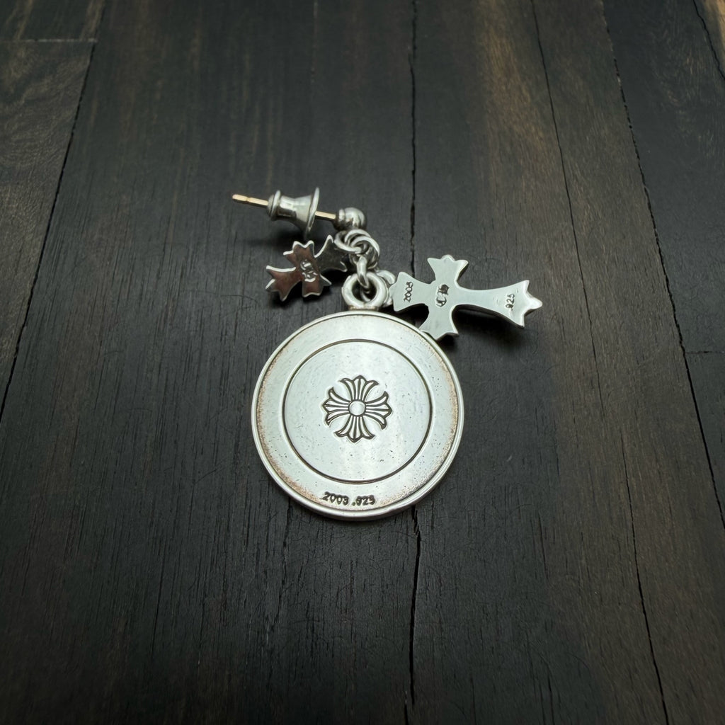 3-Motif Angel Medallion Stud Earring